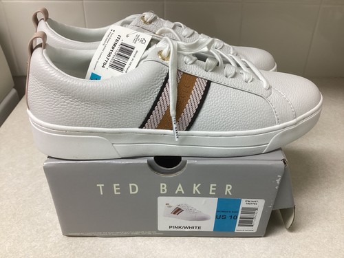 Neu Ted Baker weiß/rosa Leder Sneaker Schuhe Damen 10 - Bild 2 von 7