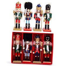4PCS Ornaments Set, Wooden Nutcracker Soldier Hanging Christmas Nutcracker
