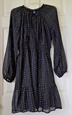 OLD NAVY Black & Silver Metallic Thread Dress Long Sleeves Fairy Goth Size M