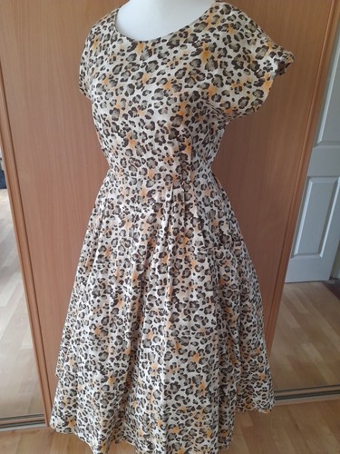 1950s Style Full Skirt Leopard Print Midi Swing Dress Sz 10 Rockabilly Retro - Picture 21 of 24