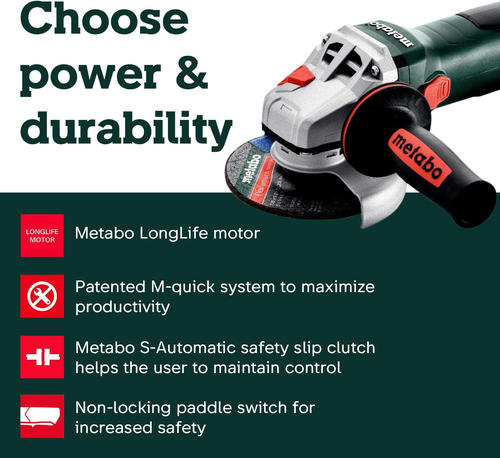 Metabo 4-1/2-5-Inch Angle Grinder, 11 Amp, 11,000 RPM, Non-Locking Paddle Switch - Picture 9 of 12