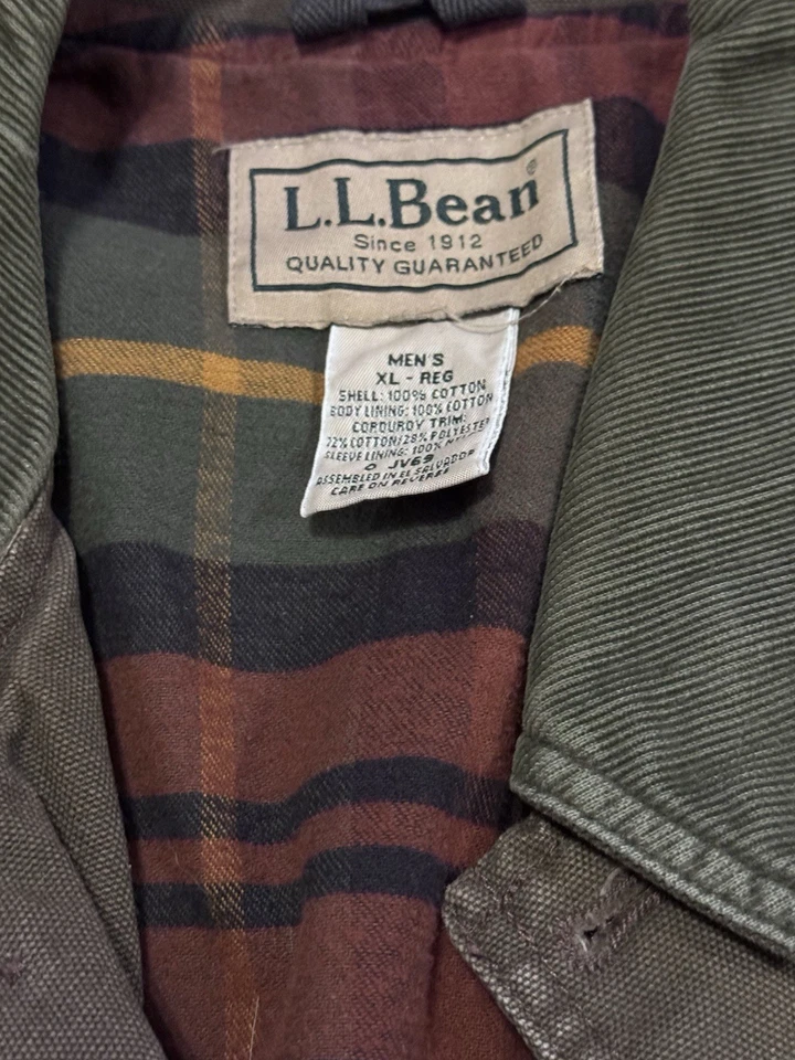 Vintage L.L. Abrigo de campo de lona Bean forrado de franela verde para hombre XL  Foto 3 de 4