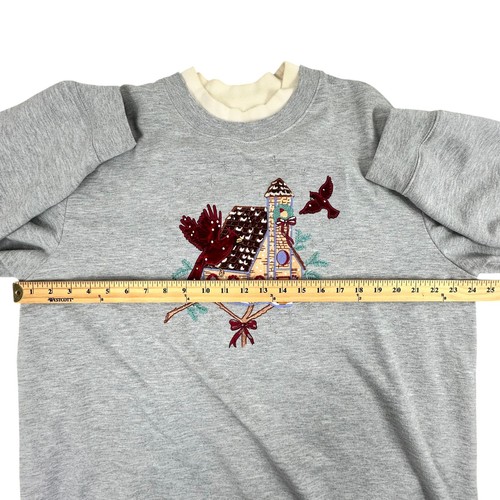 Vintage Urlaub Pullover Bobbie Brooks Damen XL Sweatshirt grau bestickt Kardinal - Bild 5 von 11