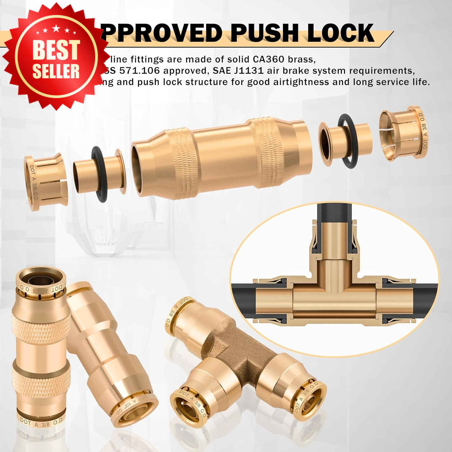 64 Pcs Brass DOT Air Line Fittings Kit Push Lock Quick Connect NPT US