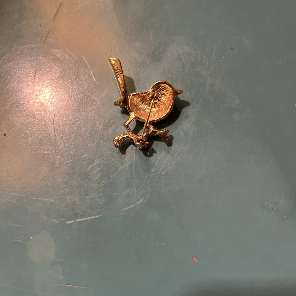 DE COLECCIÓN BROCHE/PIN ATTWOOD & SAWYER CRISTAL/ESMALTE CHAPADO EN ORO PETIRROJO/PÁJARO Foto 2 de 2