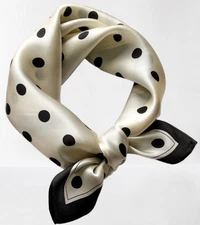 100% Silk 20" square Scarf Women neckerchief Wrap Polka Dot black white WS18