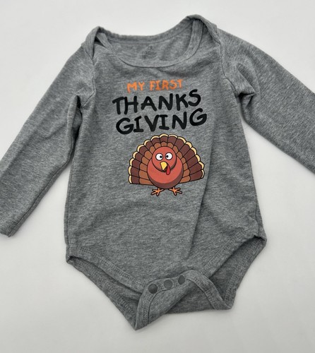 Neu Carter’s My First Thanksgiving Body 3M grau langarm - Bild 1 von 4
