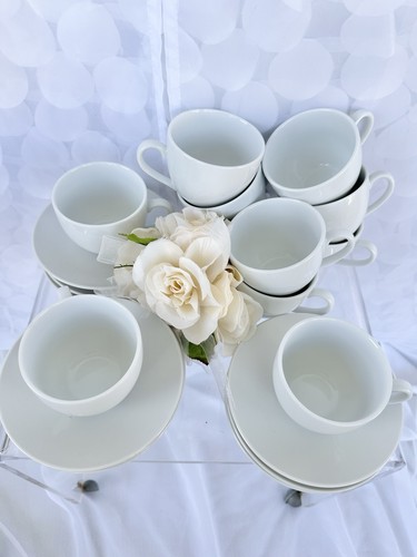 Vintage Williams-Sonoma Brasserie White SET of 11 Cups & Saucers Japan NEW - Picture 7 of 8
