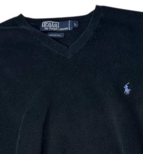 Suéter Pullover Vintage Polo Ralph Lauren Para Hombre Tejido Negro Algodón Pima GRANDE - Imagen 2 de 6