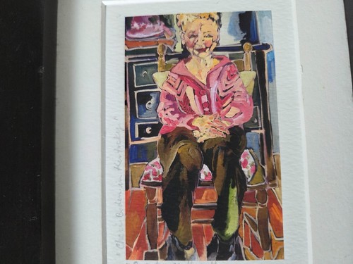 Artist's Mother Framed Miniature Watercolor Signed 2009 Bold Folk Portrait Art - Picture 3 of 7