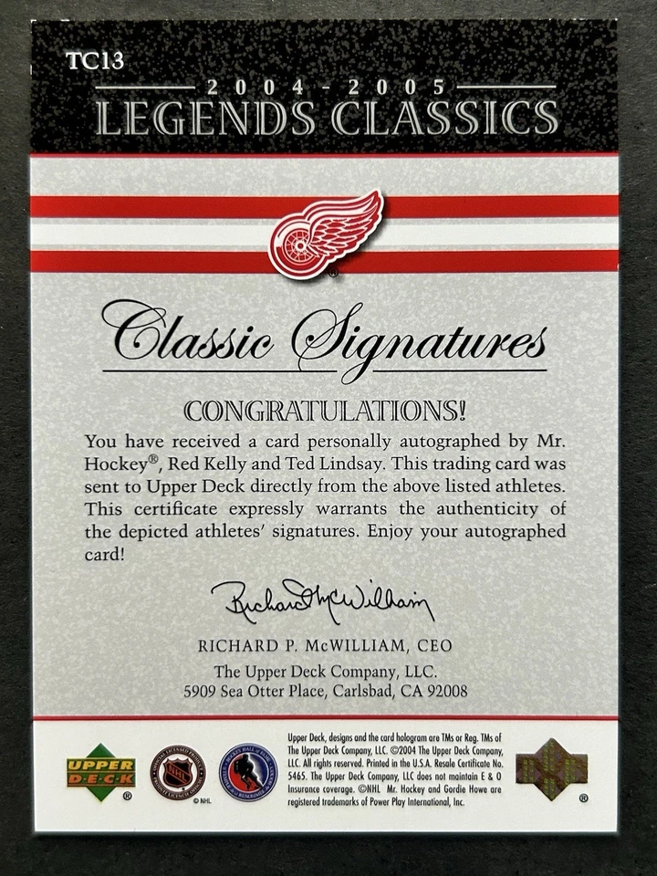 Gordie Howe Red Kelly Ted Lindsay 2004 Upper Deck Legends Classic Auto Autograph - Image 4 of 4