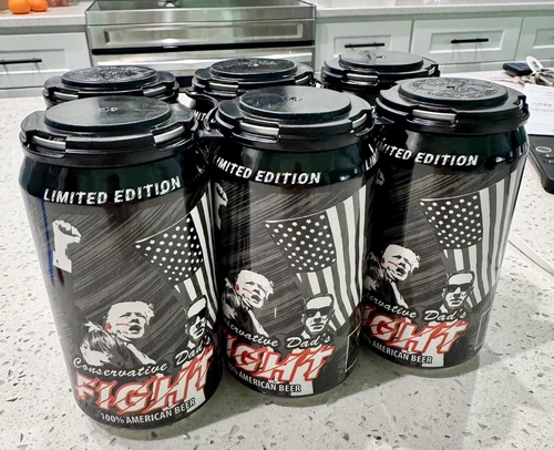 DONALD TRUMP Fight Conservative Dad's Ultra Right Beer 6 Pack Can Empty Cans