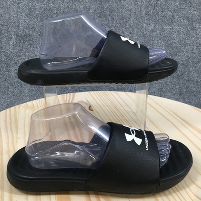 Under Armour Sandals Womens 9 Ansa Fixed Casual Slip On Slide Black Faux Leather