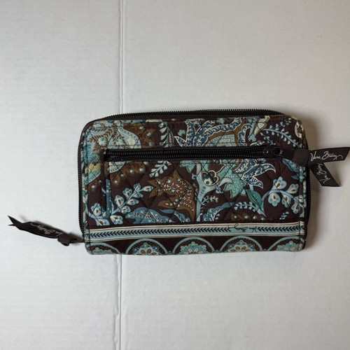VERA BRADLEY  Brown Blue Teal & White Floral Quilted Tri-fold Wallet 8”X 5” - Picture 2 of 11