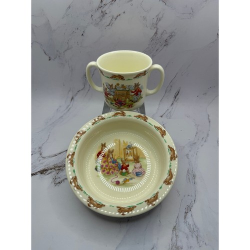 Royal Doulton Bunnykins Bowl and Double Handled Cup Set English Fine Bone China