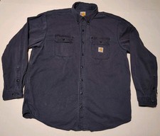 Carhartt FR CAT 2 Canvas Shirt Mens 2XL Navy Blue Utility Workwear FRS160