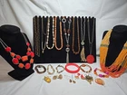 Vtg Now Orange Mixed Bulk Costume Jewelry Lot Necklaces Bracelets Earrings #996