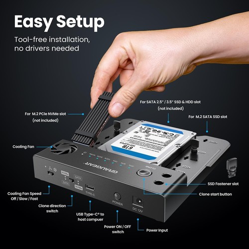 M.2 NVMe & SATA SSD/HDD Docking Station, USB-C 10Gbps Clone Station for 2.5”/3. - Picture 2 of 6