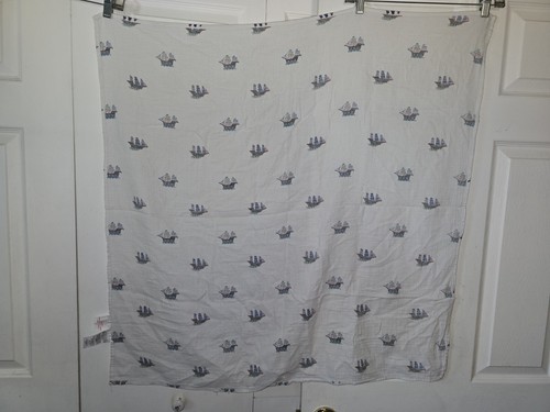 Laura Ashley Baby Blanket Lovey Ships Boats Cozy Soft Light Blue Cream Wrap - Picture 4 of 6