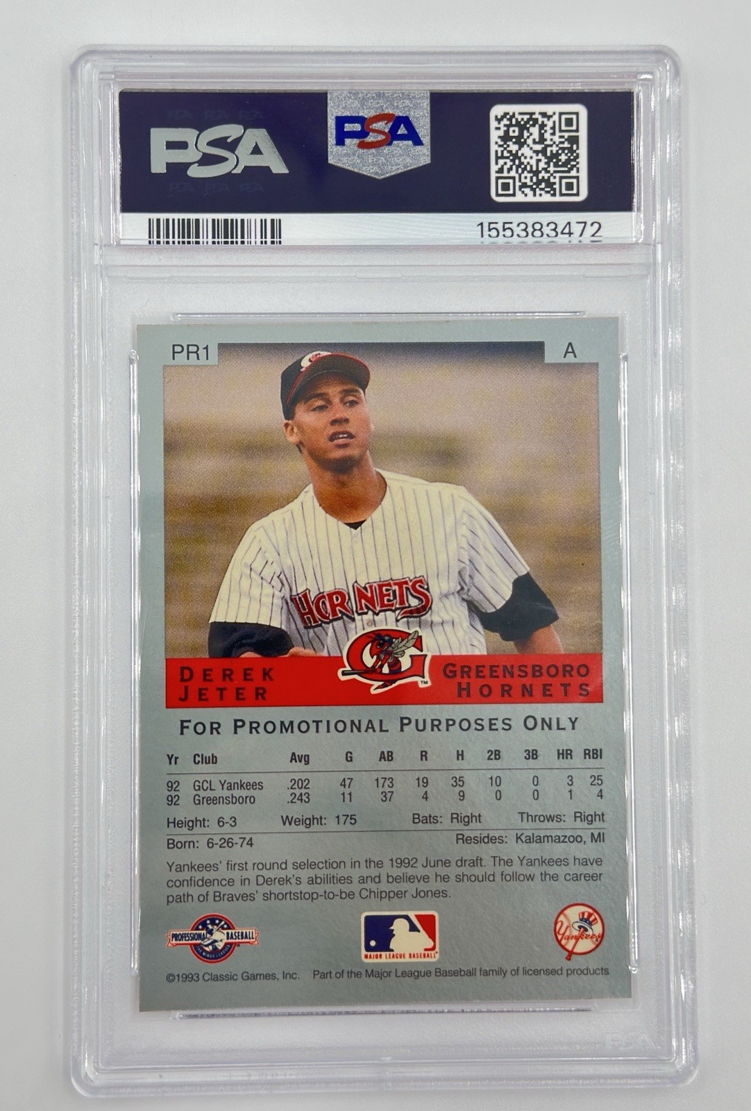 1993 Classic Best Minor League - Promotional Derek Jeter #PR1 (RC) view 2