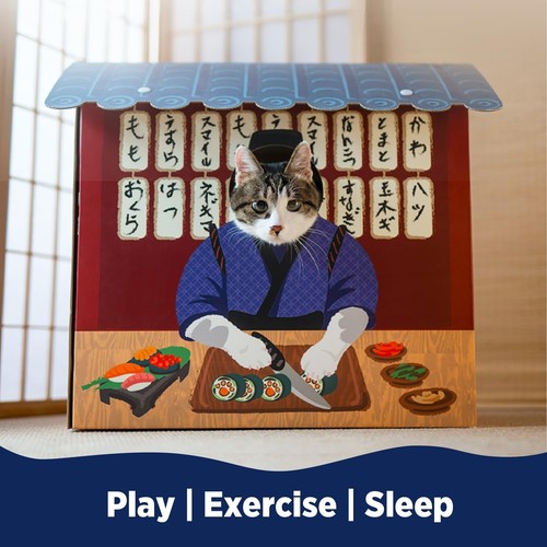 Cat Beds for Indoor Cats, Cardboard Cat House with Scratchers, Izakaya Bar, L... - Picture 4 of 7