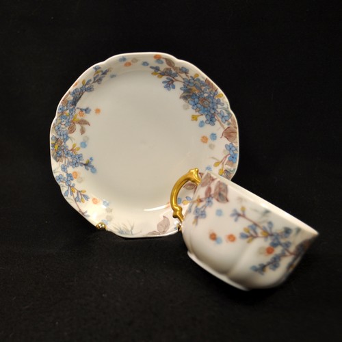 Haviland 2 Cups & Saucers Blue Florals w/Gold Handle Pompadour 14 Mold 1889-1896 - Picture 10 of 24
