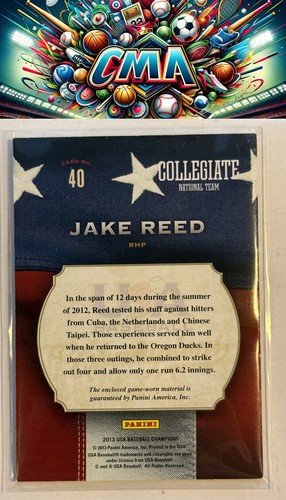 2013 Panini USA Baseball Champions #40 Jake Reed Game Gear Jerseys - Picture 2 of 2