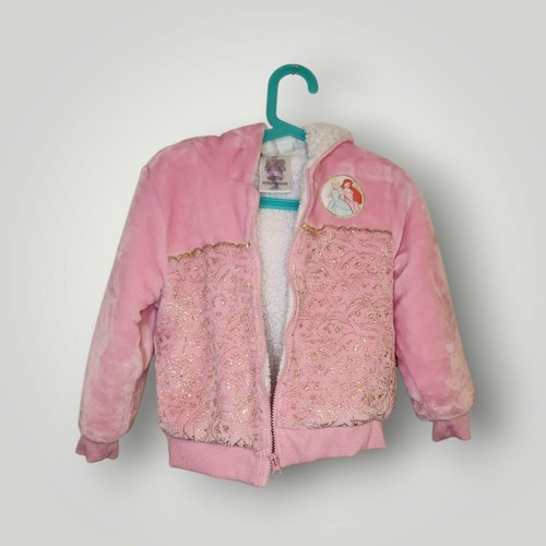 Disney Princess Sherpa Lined Hooded Jacket Little Girls Size 5 Pink & Gold Ariel - Picture 15 of 15