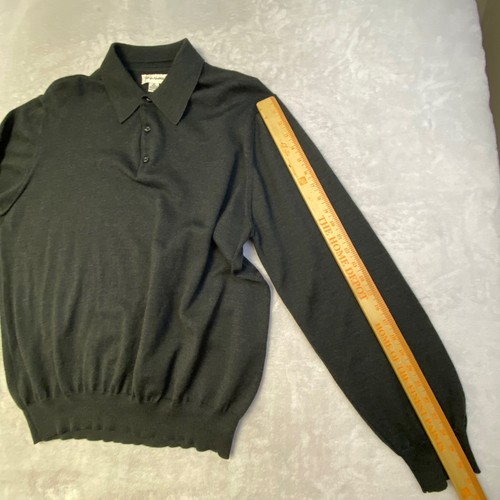 John W Nordstrom Charcoal Gray Merino Wool Polo Shirt Long Sleeve Italian Made - Picture 7 of 7