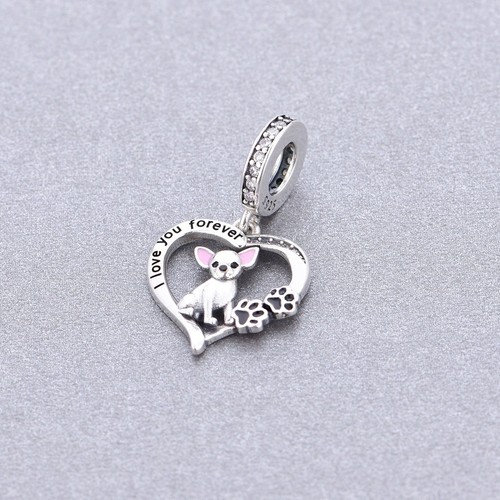 Chihuahua Dog Charm 925 Sterling Silver Dangle Bracelet Paw Heart Dog Mum Gift - Picture 2 of 6