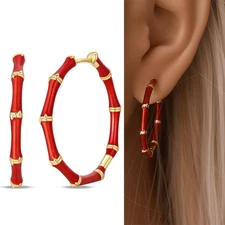 KUNSIR 925 Sterling Silver Large Circle Bamboo Huggie Earrings For Women Gifts