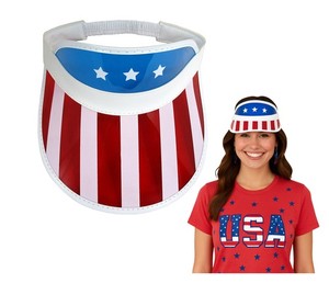 Retro Patriotic USA American Flag Visor Hat Tennis Beach Plastic Clear Sun Hat