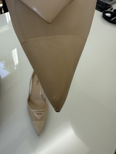 $1,170+ PRADA Mesh Slingback Pump Heel Shoe Travertino Beige 38 EU 8 US - Picture 10 of 12