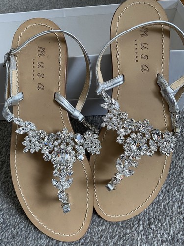 NEW Musa Swarovski Crystal-embellished Real Leather Sandals Size UK 5