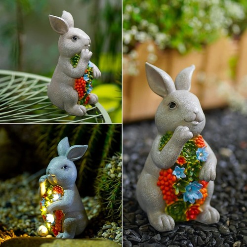 Light Grey Bunny Solar Garden Ornament – 7 LED Lights for Outdoor Enchantment - Picture 6 of 8