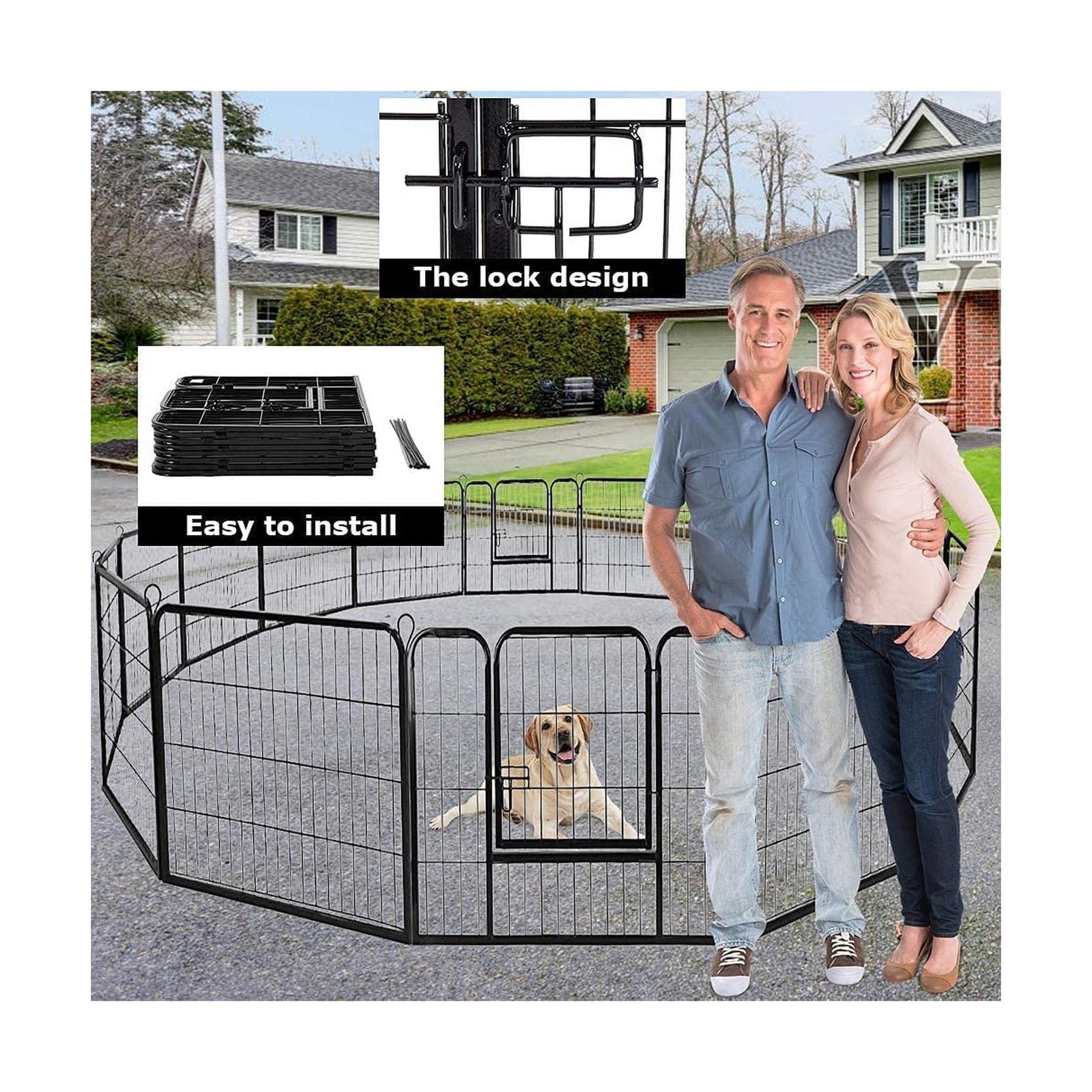 BestPet Dog Playpen Pet Dog Fence 40 inch Height 16 Panels Metal Dog