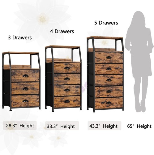 4 Drawers Dresser - Vertical Storage Tower - Sturdy Steel Frame - Wood Top - Picture 9 of 10