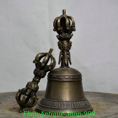 オールドチベット仏教 銅製 金工細工仏陀鈴 Dorje Vajra Bell 6.6 