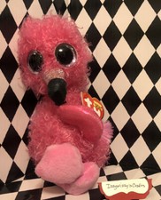 Ty Beanie Boos 6" DAINTY Flamingo Plush With Heart Toy Glitter Eyes Fluffy New