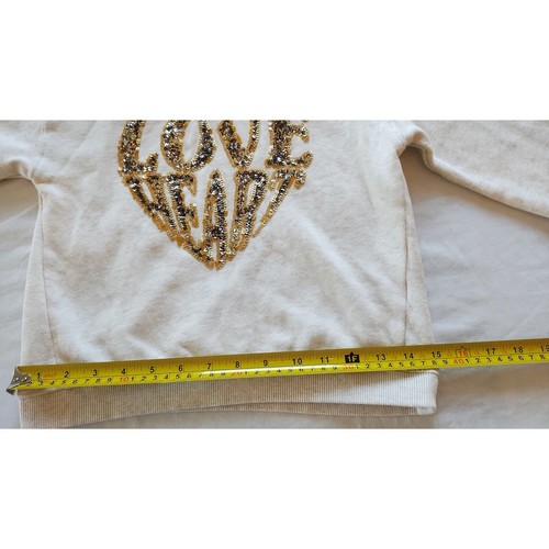 ZARA Kids Girls sz 7 Oatmeal Cream Sequin Fleece Hood Pullover - Picture 9 of 10