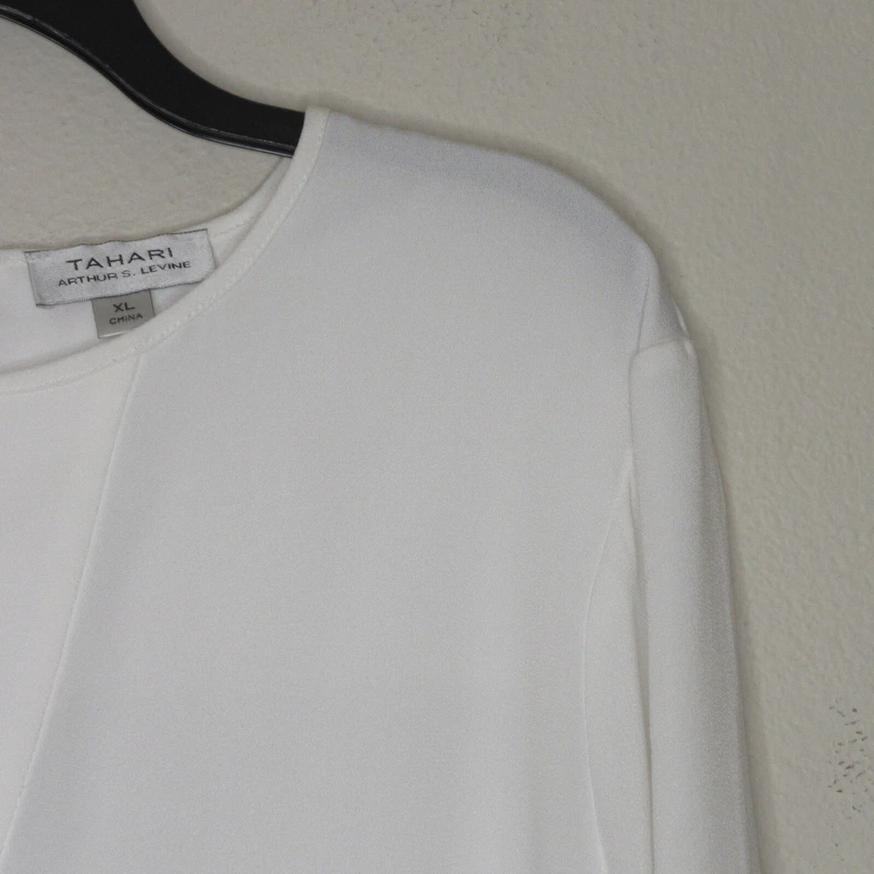 Blusa para mujer Tahari manga larga ancha marfil cuello en V con herrajes XL B70 NUEVA CON ETIQUETAS Foto 4 de 4