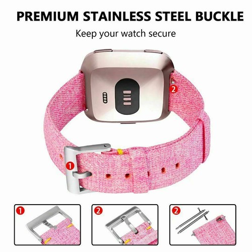 Woven Canvas Fabric Wristband Watch Wrist Band Strap For Fitbit Versa 1/ 2 - Picture 13 of 52