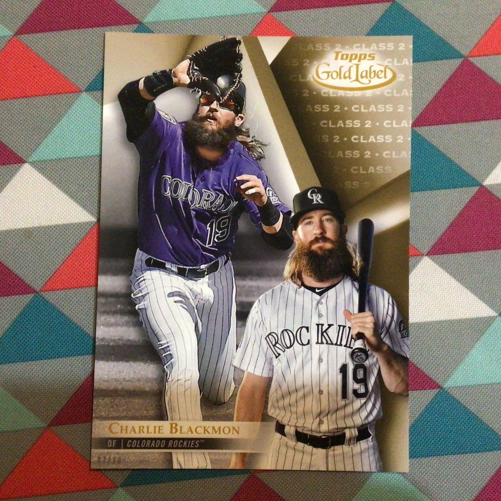 Charlie Blackmon #42 Rockies Class 2 Vers 07/10 made 2018 Topps Gold Label 5x7