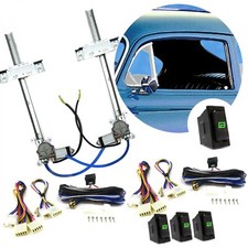 2 Door Flat Glass 12V Electric Power Window Kit w/ 3 Switches & Wiring Harness