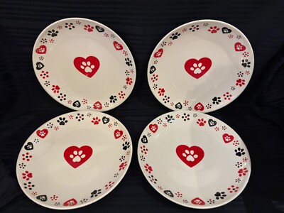 Temp-Tations Seasonal Pawfetti Dinner Plates Set of Four (4)  Hearts & Pawprints