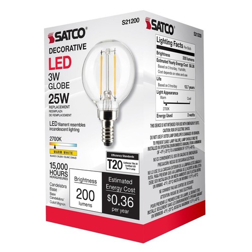 SATCO S21200 - 3 Watt G16.5 LED Candelabra Bulb - 2700K - 120 Volts (6 Pack) - Picture 7 of 9