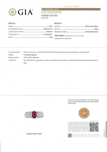NEW 14k TT Gold 2.61ctw GIA Burma Oval Ruby w/ Pave Diamond Sides Cocktail Ring - Picture 11 of 11