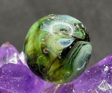 Vintage Alley or Heaton Agate WISPY Busy Swirl Marble Green White Brown - .60"