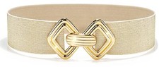 Wide Elastic Belts for Women Stretchy Skinny Waist Belt for Dresses Beige Gol...