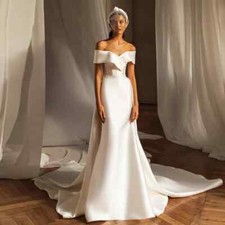 Elegant Mermaid Wedding Dresses Boat Neck Detachable Train with Bow Bridal Gowns